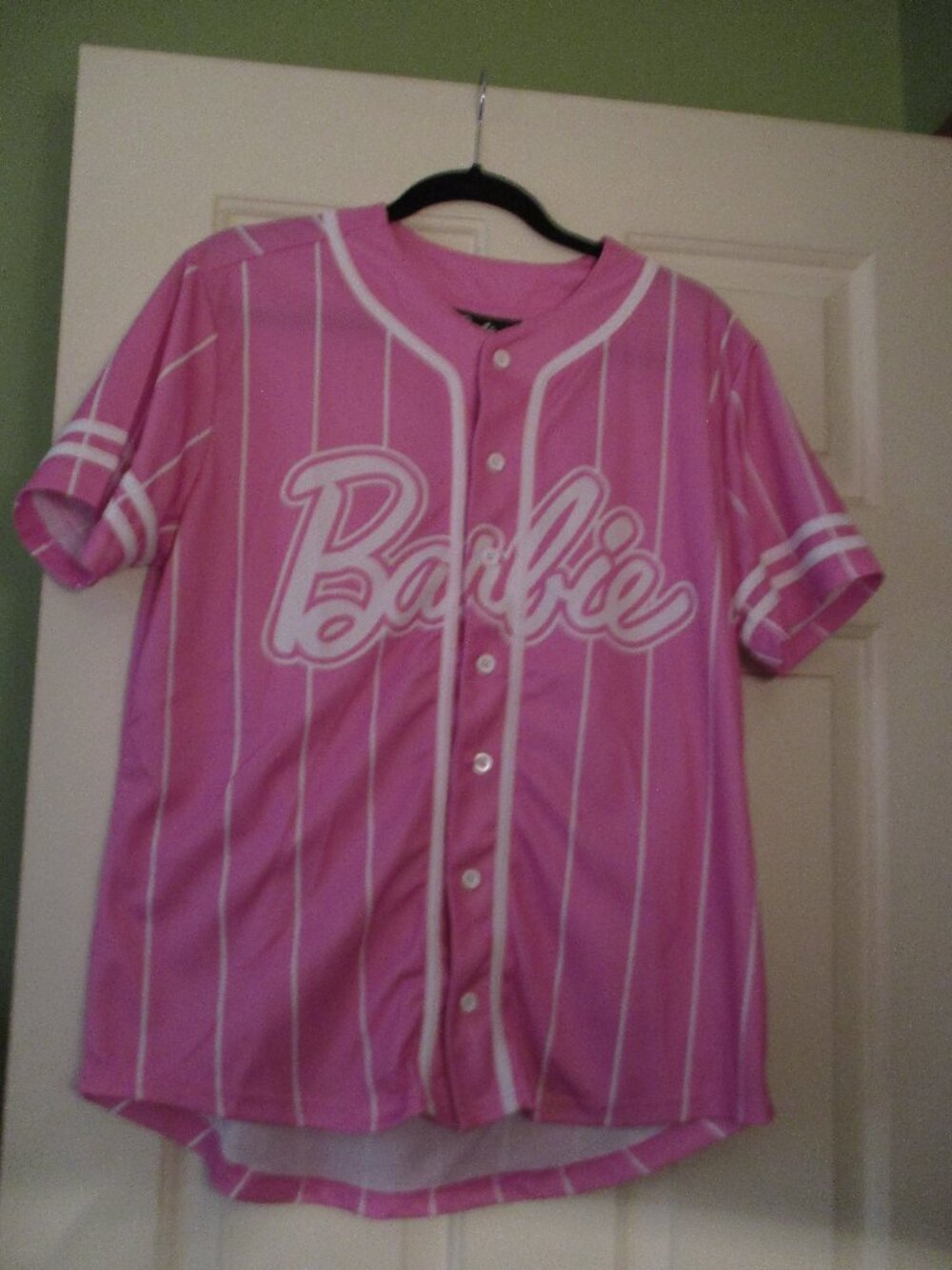 Official BARBIE Baseball Short Sleeve Sleep Shirt Size L Pink